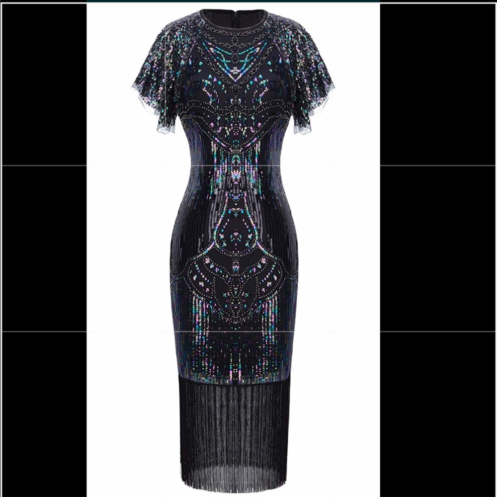 1920s Sequined Tassels Hem Flapper Dress